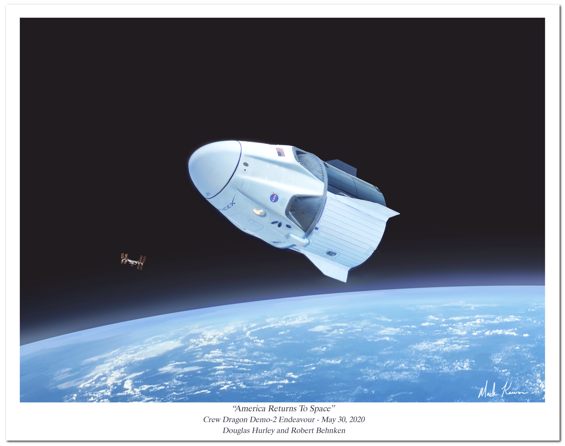 "America Returns to Space" by Mark Karvon featuring the SpaceX Crew Dragon 2 Demo-2 Endeavour