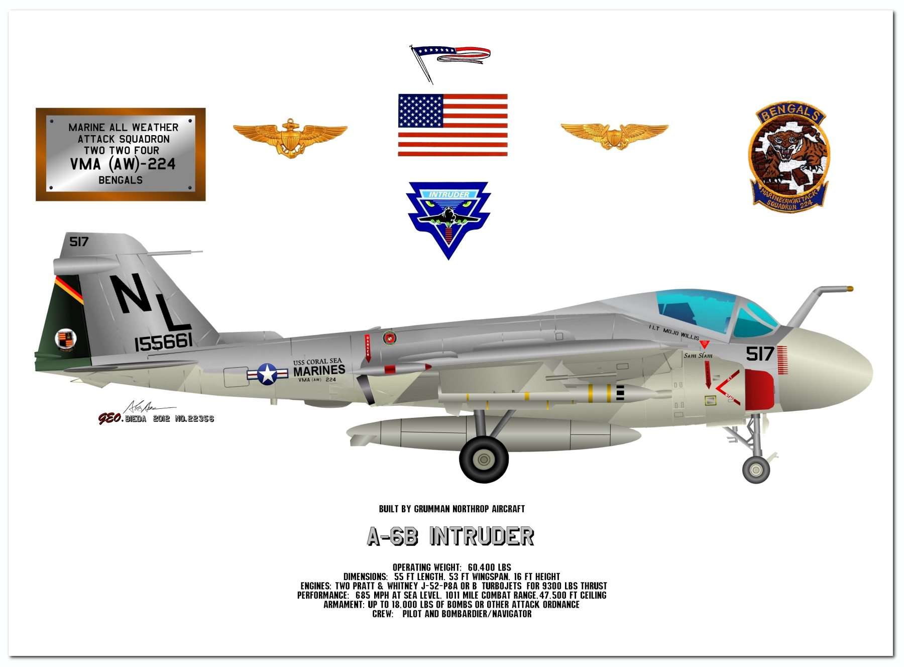  Profile Drawings of the US Marine Corps A-6 Intruder by George Bieda