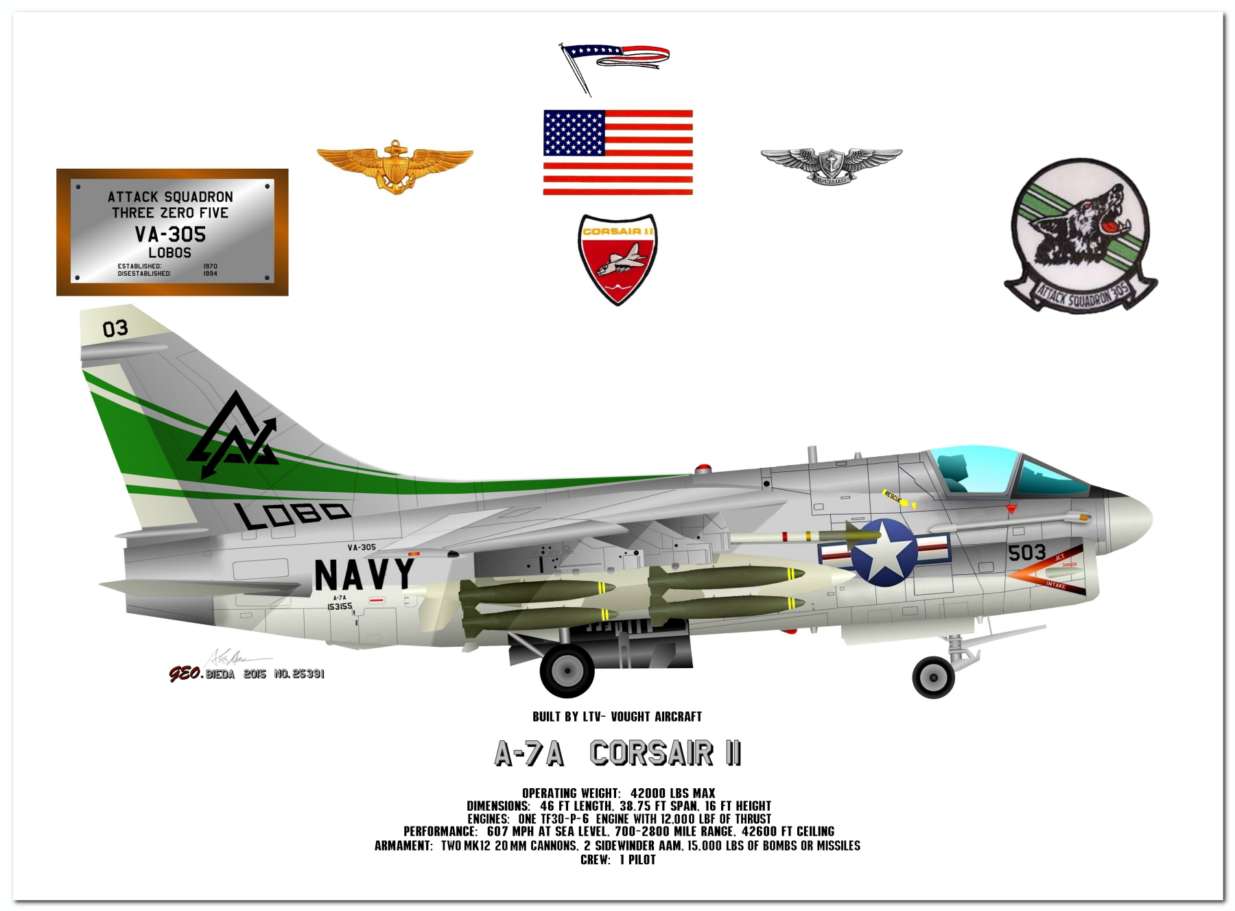  A-7 Corsair II Profile Drawings by George Bieda 