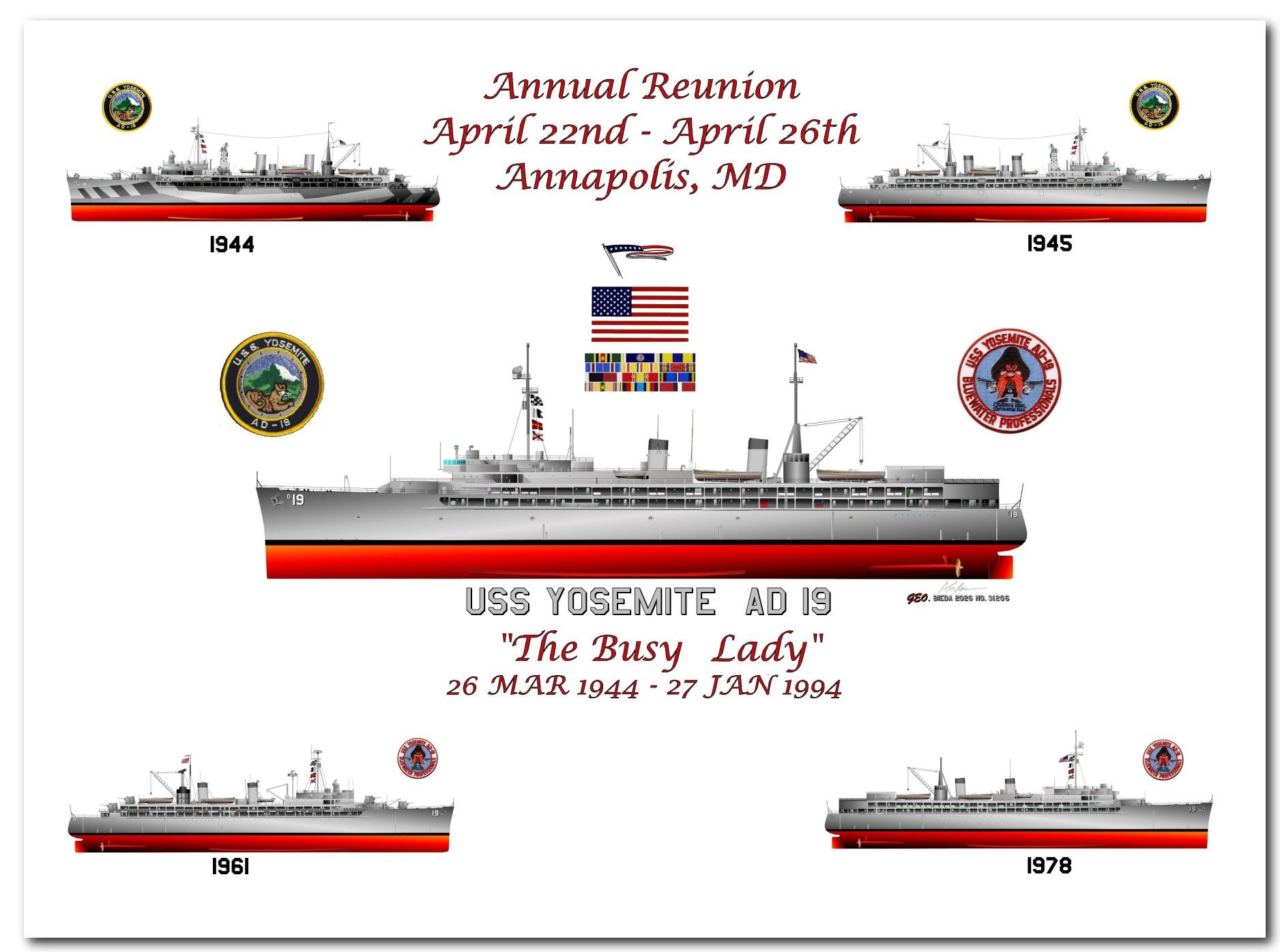 USS Yosemite AD-19, Annual Reunion, 22 Apr - 26 Apr, 2026, Annapolis, MD