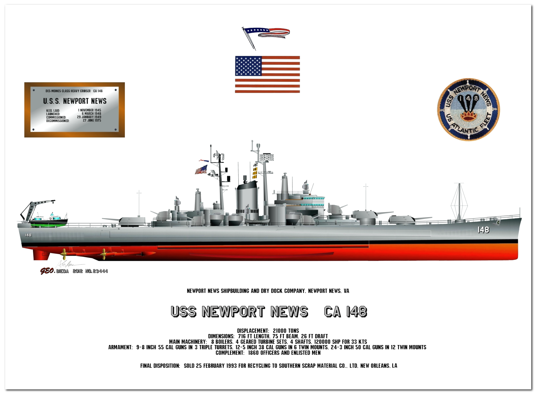Des Moines Class Cruiser Profile Drawings by George Bieda
