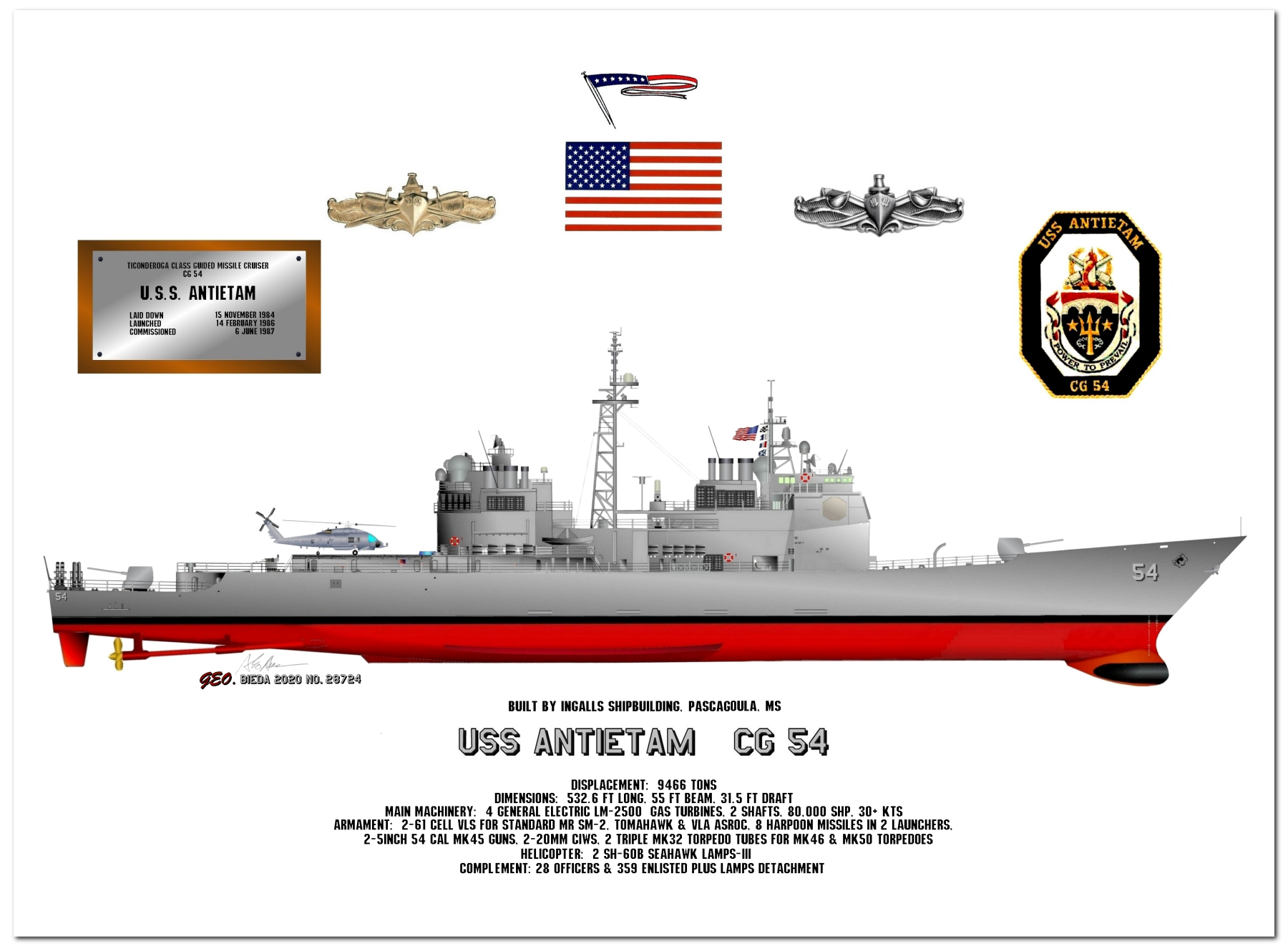 USS Antietam CG 54 Profile Drawings by George Bieda