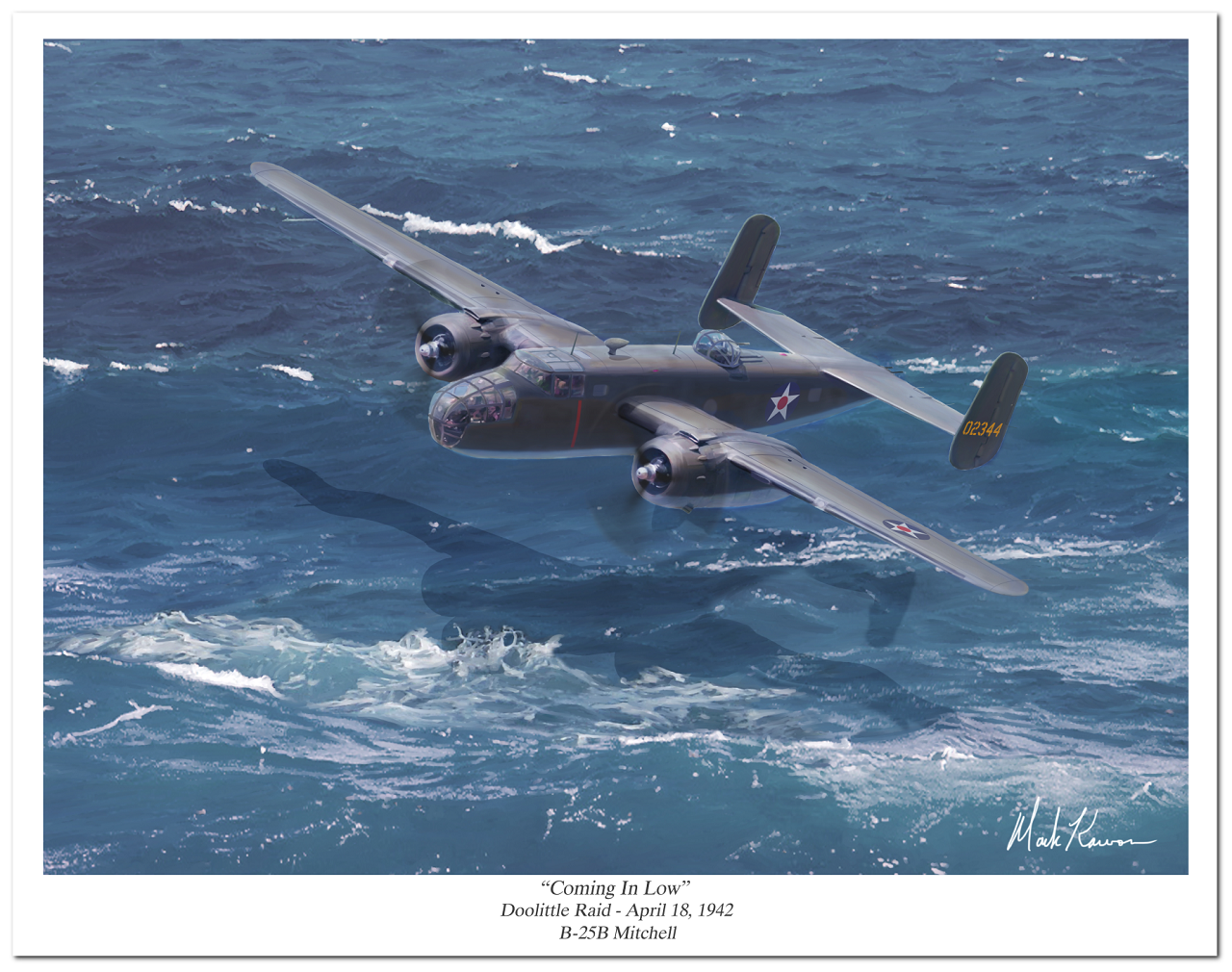 "Coming in Low" by Mark Karvon, a USAAF B-25 Mitchell during the Doolittle Raid