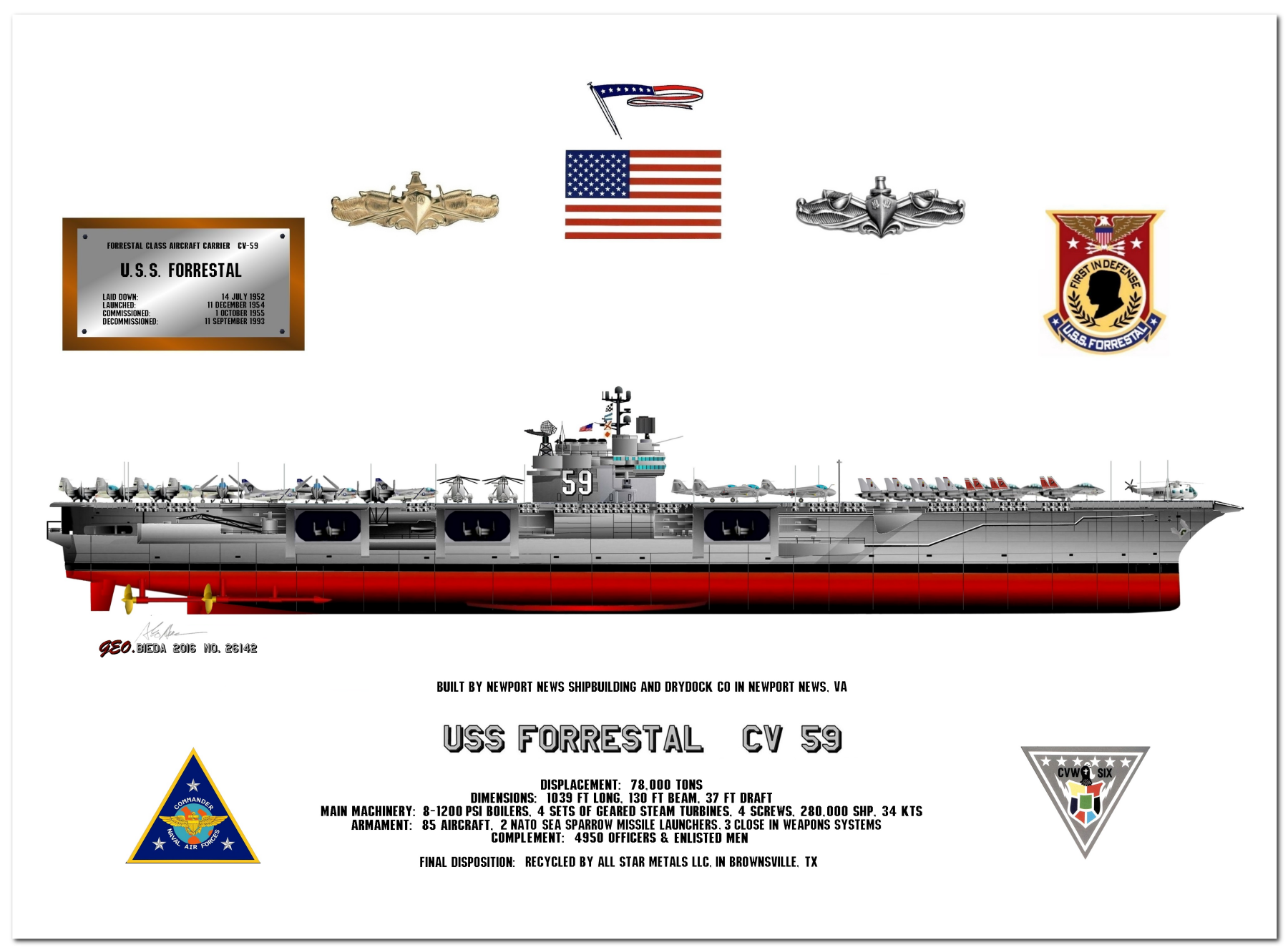 Forrestal Class Aircraft Carrier Profile Drawings by George Bieda