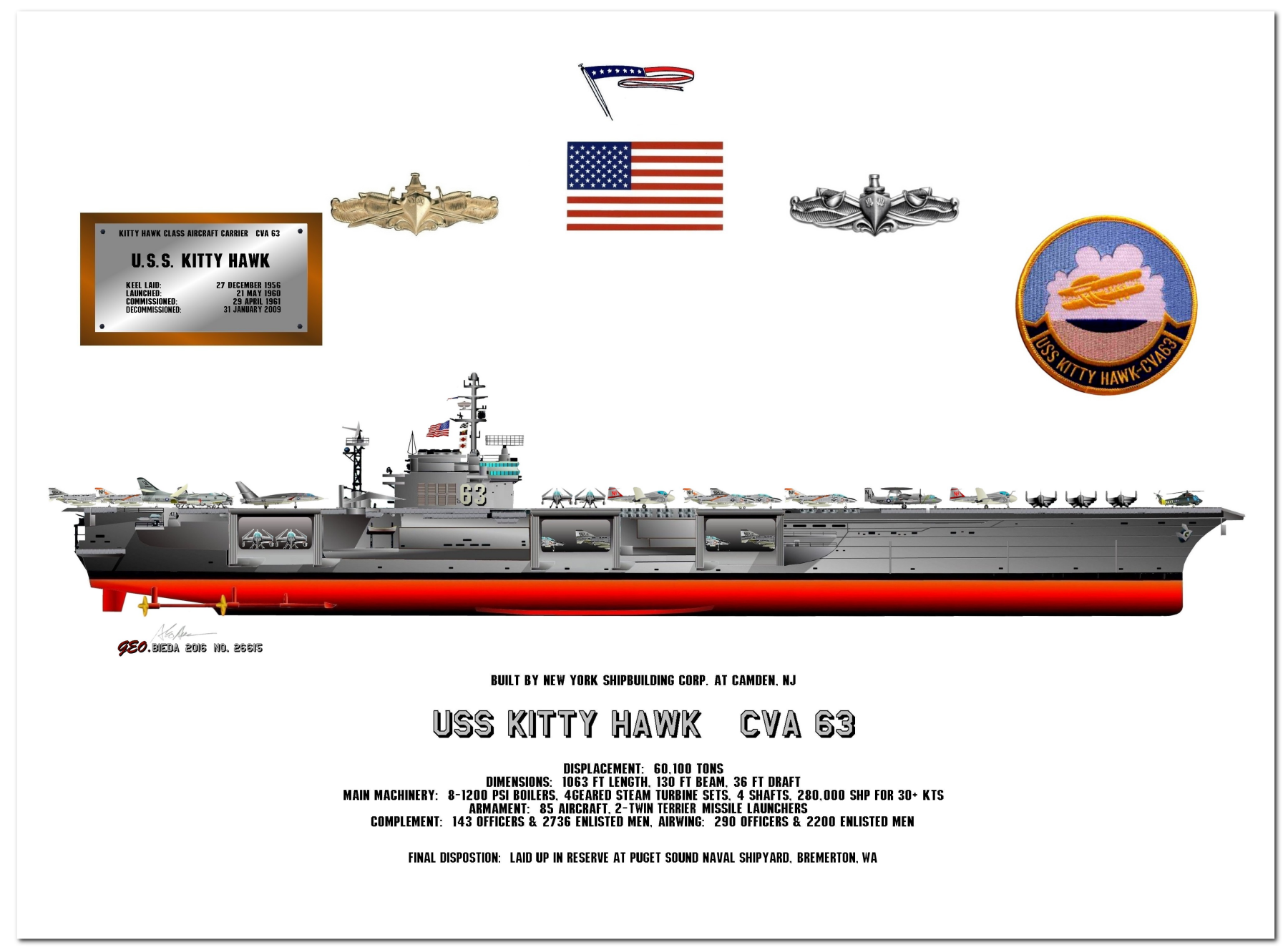 Kitty Hawk Class Aircraft Carrier Profile Drawings by George Bieda