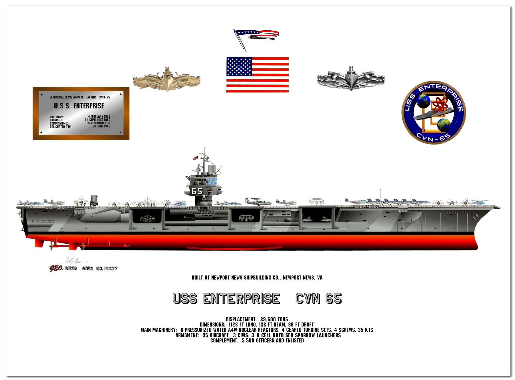 Enterprise Class Aircraft Carrier Profile Drawings by George Bieda