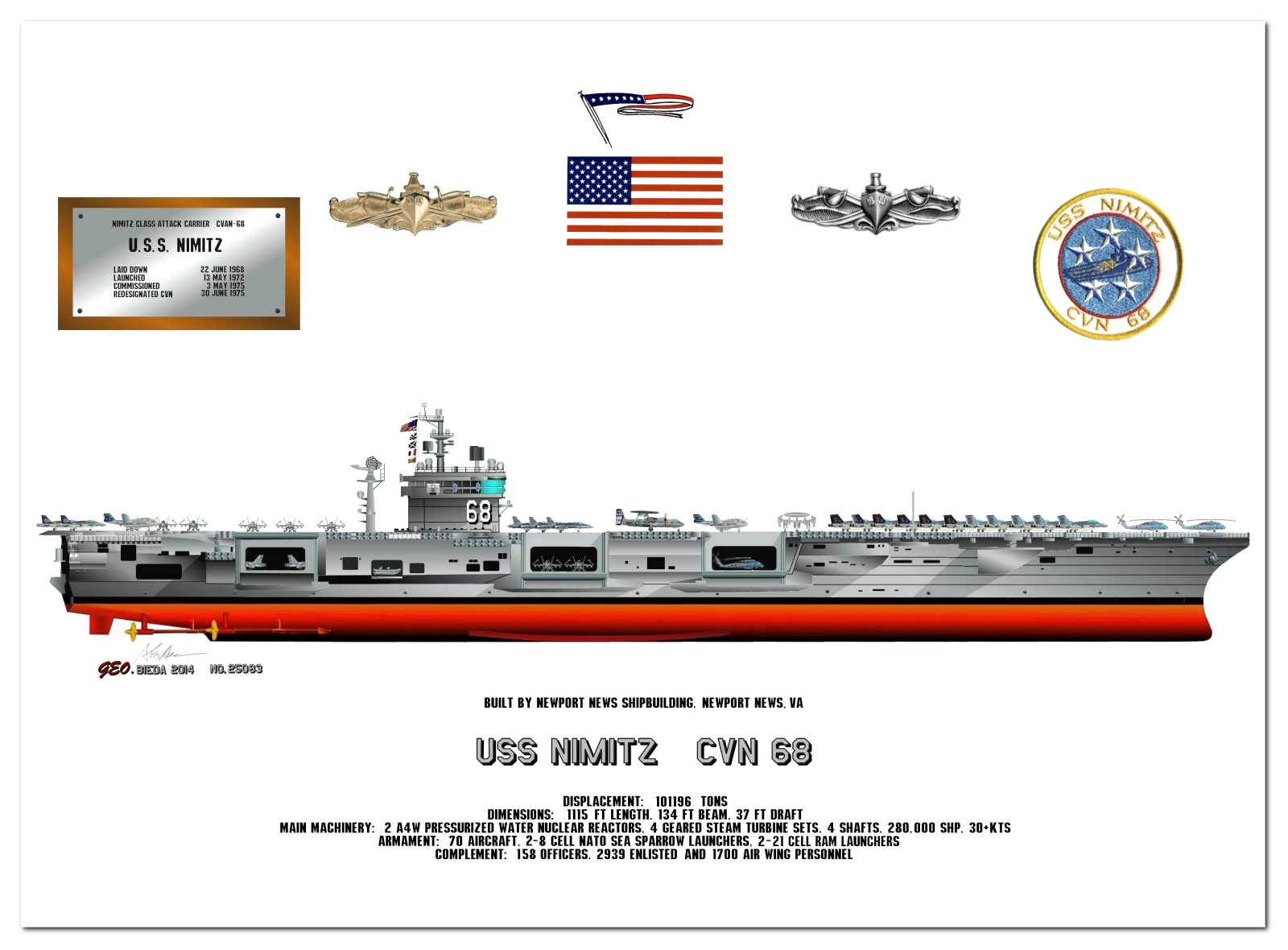 Nimitz Class Aircraft Carrier Profile Drawings by George Bieda
