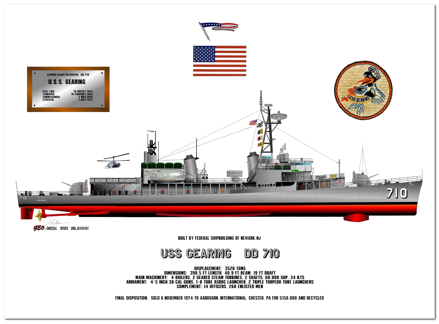Gearing Class Destroyer Profile Drawings by George Bieda