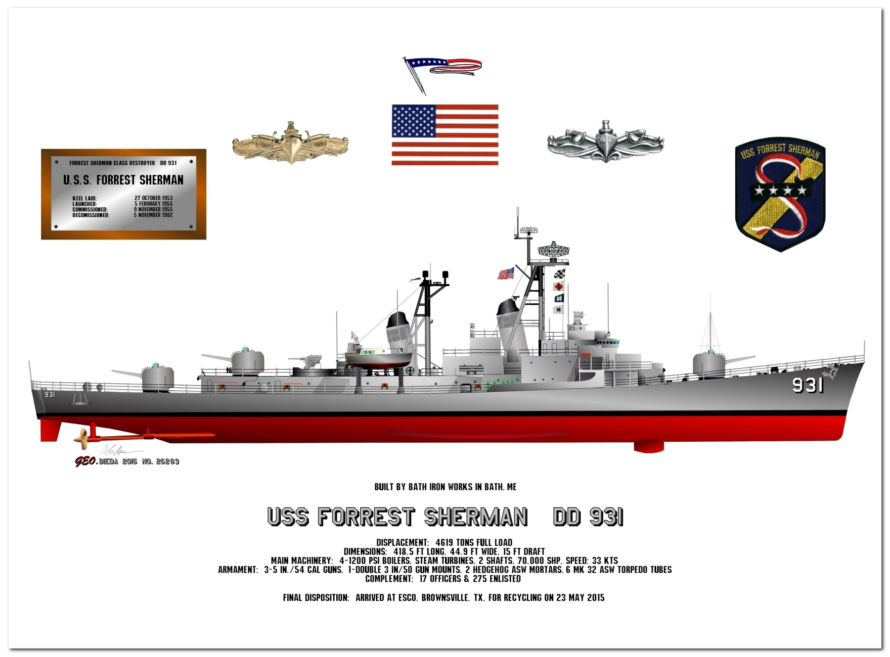Forrest Sherman Class Destroyer Profile Drawings by George Bieda