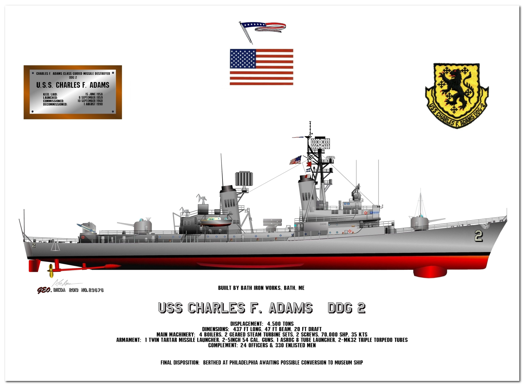 Charles F Adams Class Destroyer Profile Drawings by George Bieda