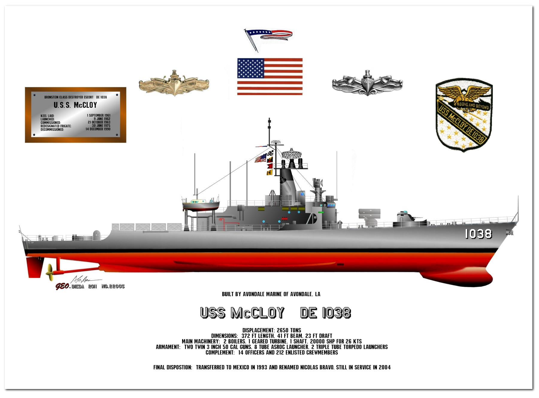Bronstein Class Destroyer Escort Profile Drawings by George Bieda