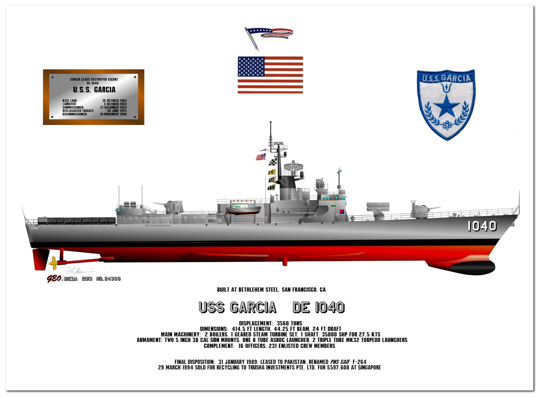 Garcia Class Destroyer Escort Profile Drawings by George Bieda
