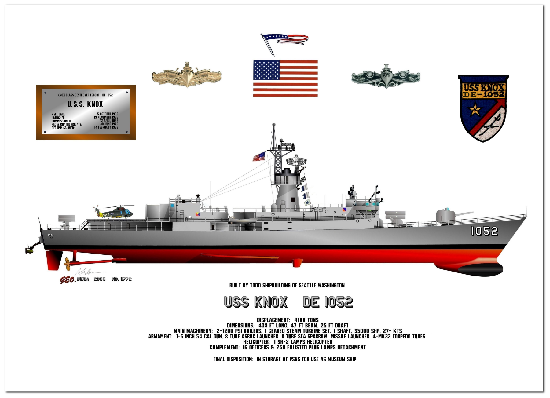 Knox Class Destroyer Escort Profile Drawings by George Bieda