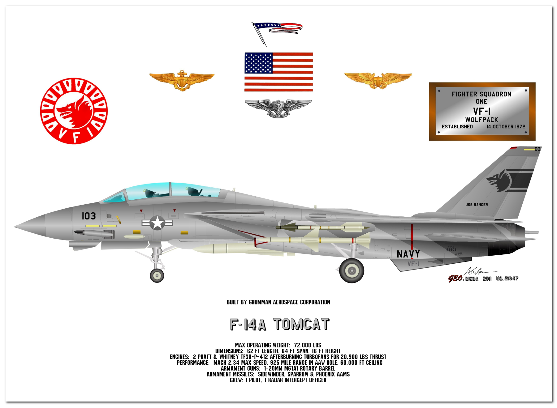 F-14 Tomcat Profile Drawings by George Bieda