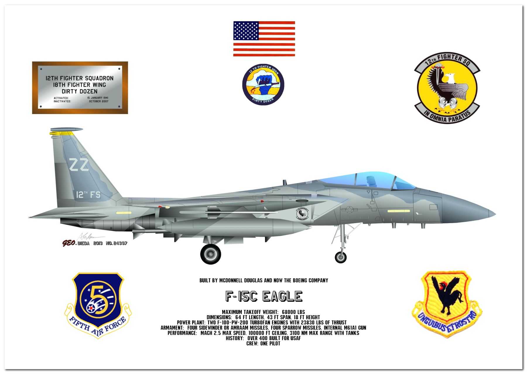 F-15 Eagle Profile Drawings by George Bieda