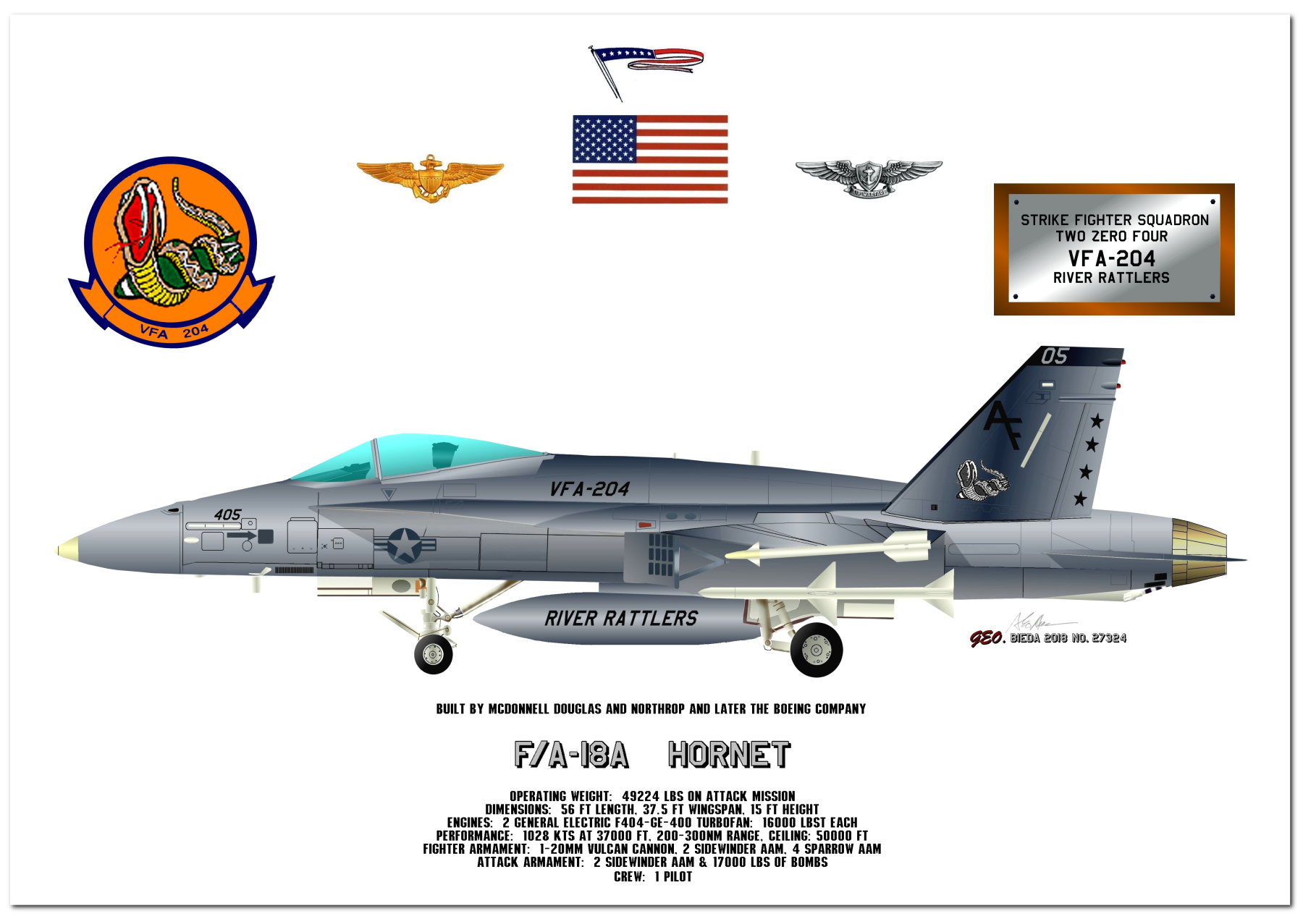 F/A 18 Hornet/Super Hornet Profile Drawings by George Bieda