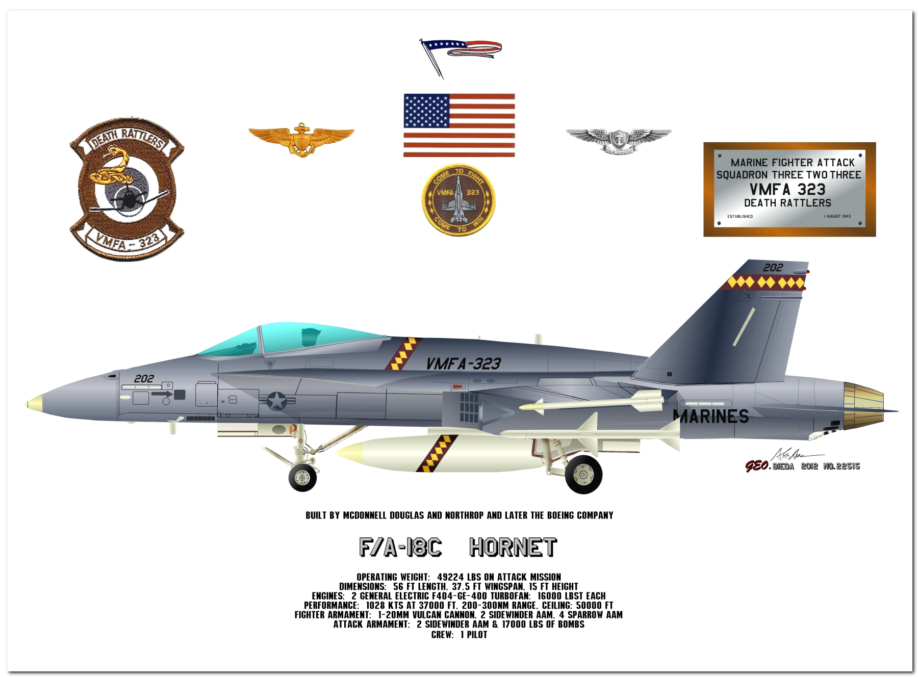 Profile Drawings of the United States Marine Corps F/A 18 Hornet by George Bieda