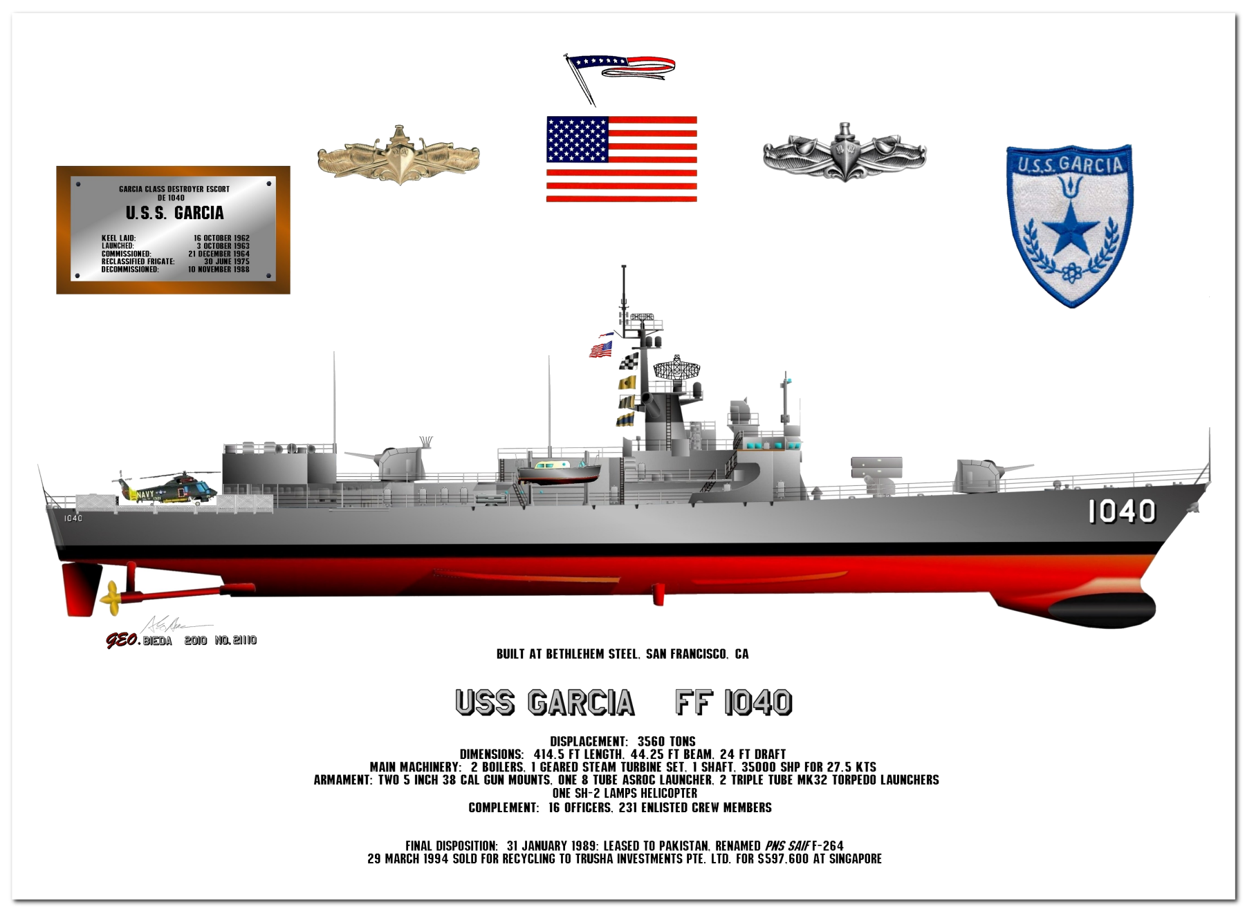 Garcia Class Frigate Profile Drawings by George Bieda