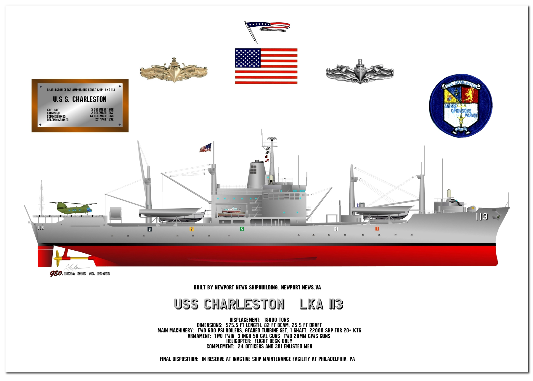 Charleston Class Amphibious Cargo Ship (LKA) Profile Drawings by George Bieda