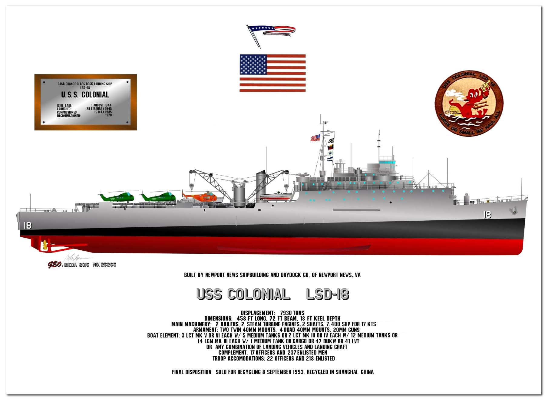 Casa Grande and Cabildo Class Dock Landing Ship (LSD) Profile Drawings by George Bieda