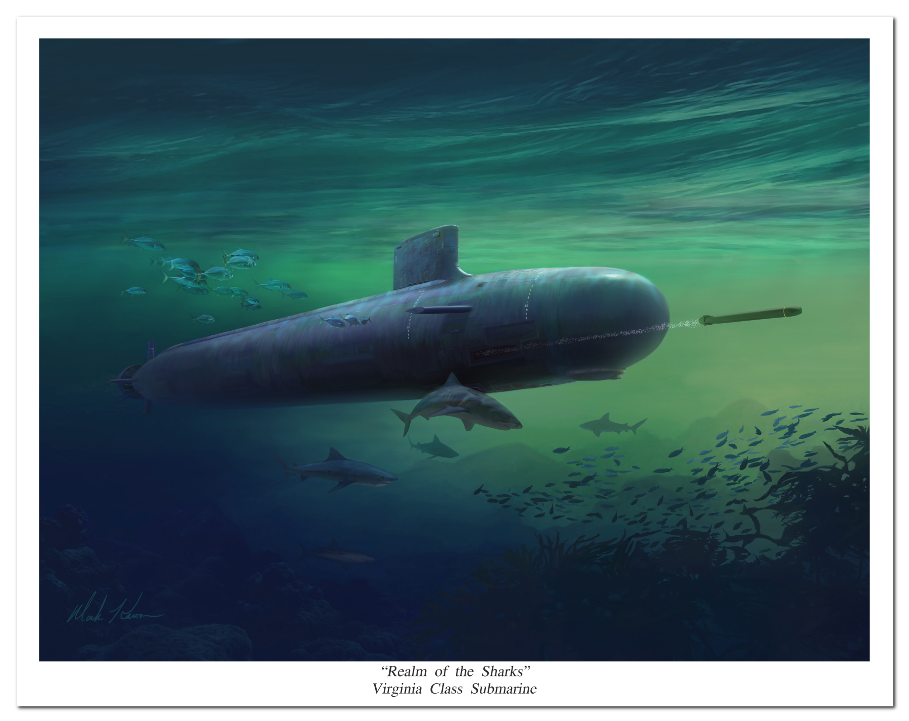 "Realm of the Sharks" by Mark Karvon , Virginia Class Nuclear Attack Submarine