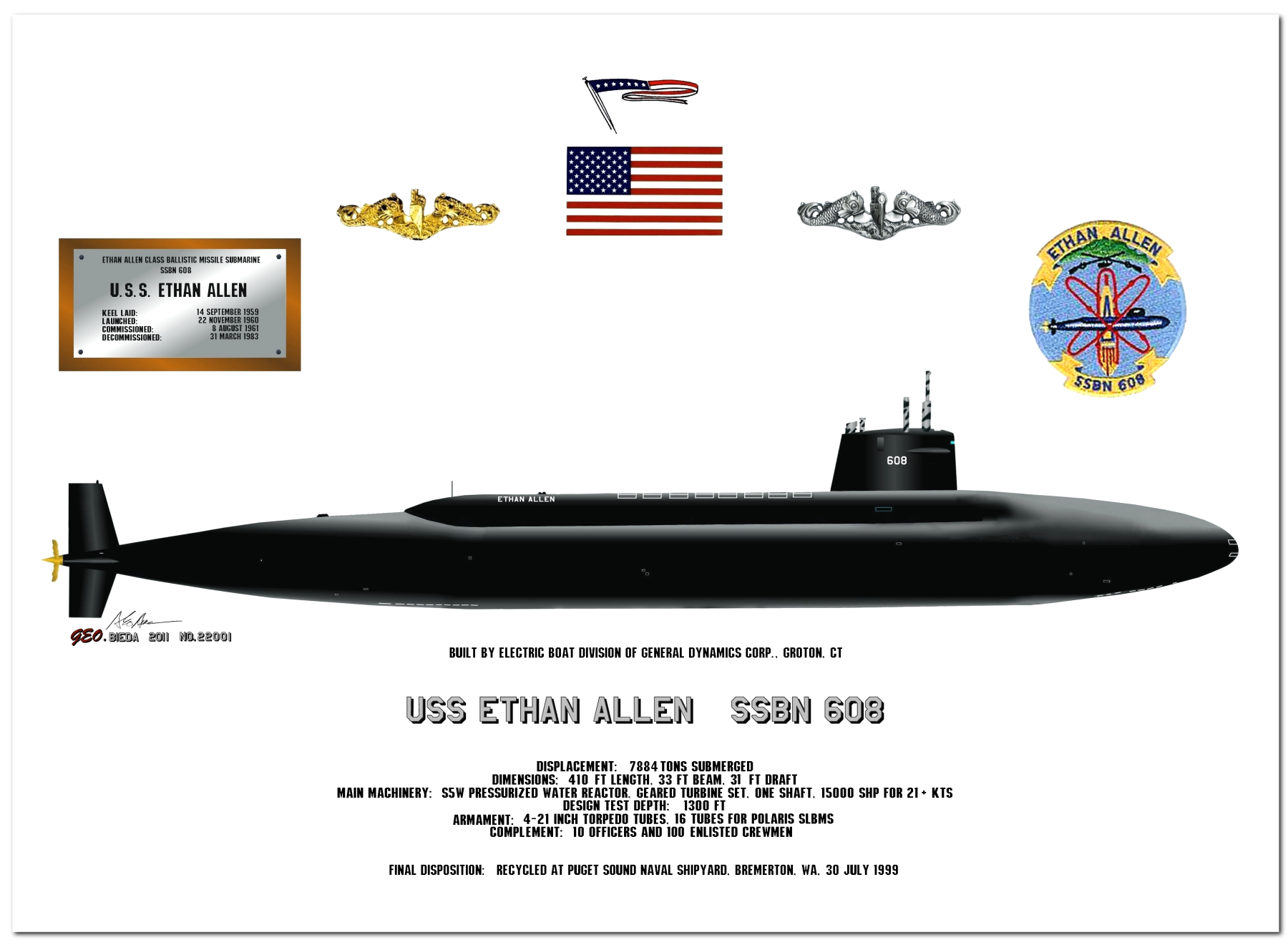 Ethan Allen Class Ballistic Missile Submarine Profile Drawings by George Bieda