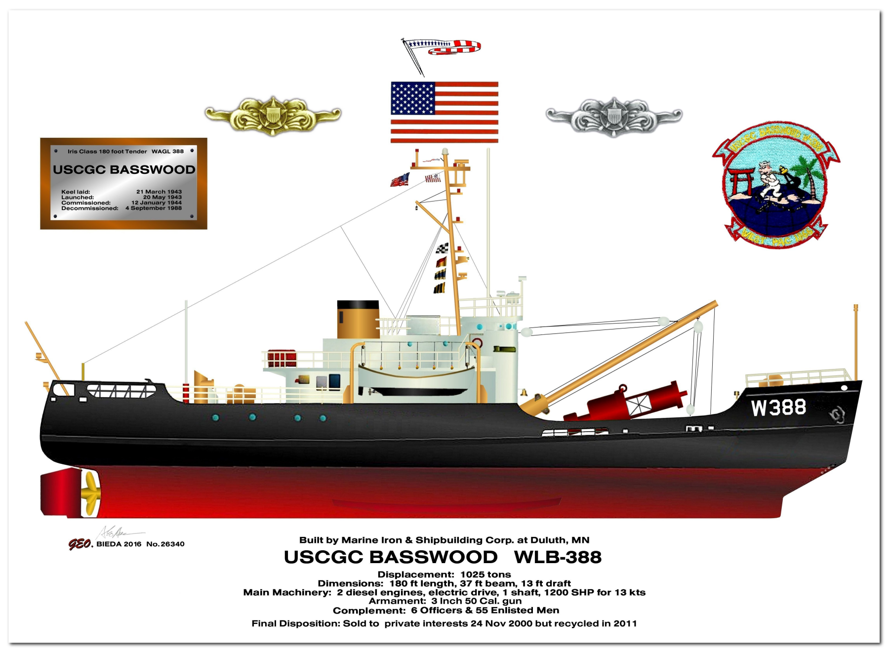 Iris Class 180Ft. Buoy Tender Profile Drawings by George Bieda